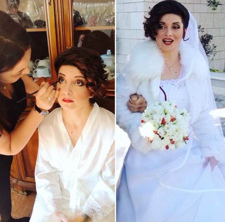 Makeup products layout on dark background